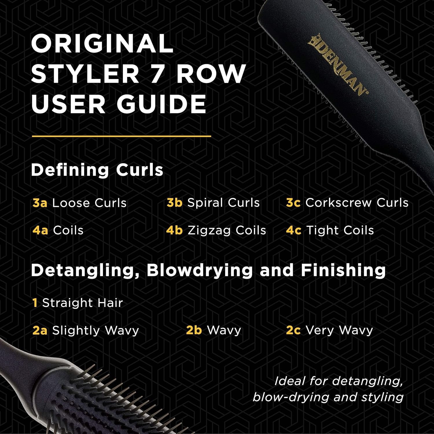 D3 Original Curl Definer & Styler, Curly Hair Brush for Women & Men – 7 Row Detangling & Curl Defining Brush for Smooth Defined Curls - a Precision Styling Brush for Straight Hair