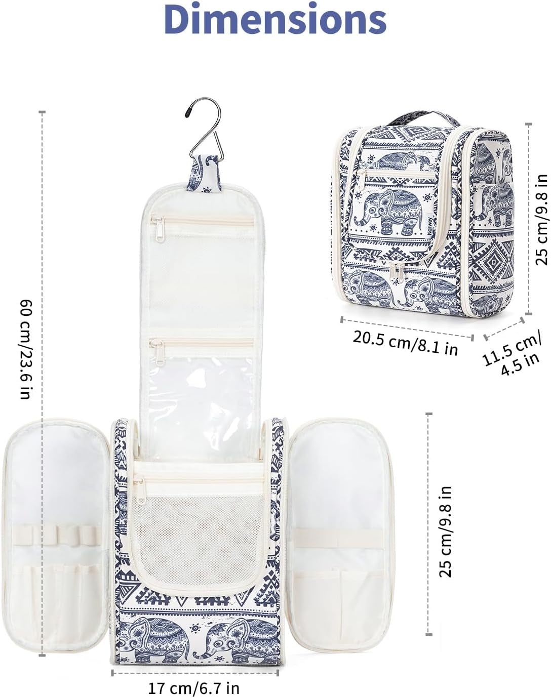 Small Hanging Toiletry Bag Women Travel Makeup Bag Organizer Toiletries Bag for Travel Size Essentials Accessories Cosmetics (Medium, Elephant)