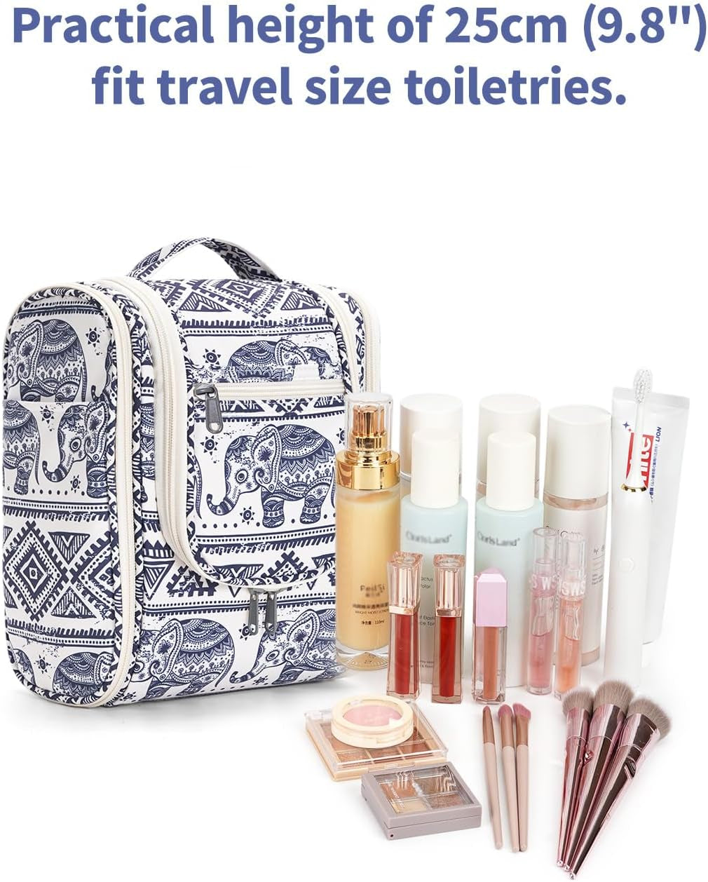 Small Hanging Toiletry Bag Women Travel Makeup Bag Organizer Toiletries Bag for Travel Size Essentials Accessories Cosmetics (Medium, Elephant)