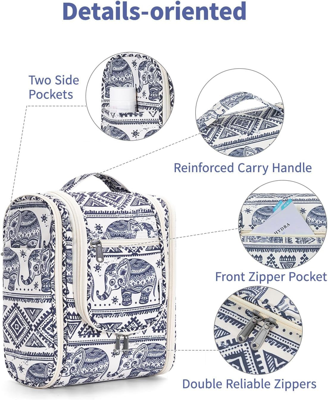 Small Hanging Toiletry Bag Women Travel Makeup Bag Organizer Toiletries Bag for Travel Size Essentials Accessories Cosmetics (Medium, Elephant)