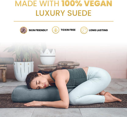Luxurious Organic Vegan Suede Yoga Bolster Pillow - Rectangular with Carry Handle - Machine Washable Cover