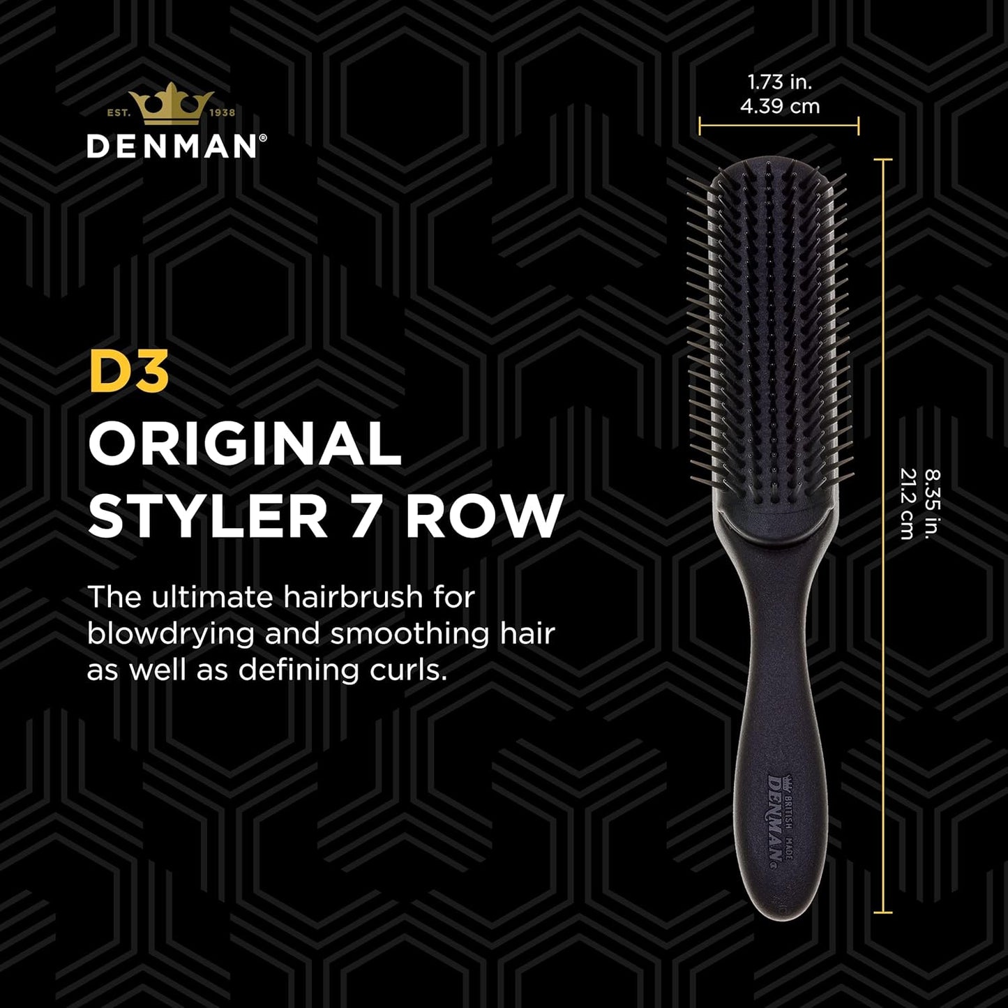 D3 Original Curl Definer & Styler, Curly Hair Brush for Women & Men – 7 Row Detangling & Curl Defining Brush for Smooth Defined Curls - a Precision Styling Brush for Straight Hair