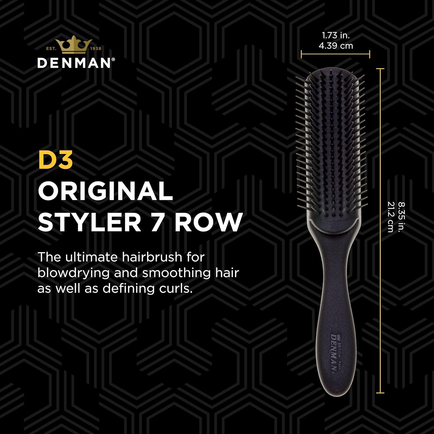 D3 Original Curl Definer & Styler, Curly Hair Brush for Women & Men – 7 Row Detangling & Curl Defining Brush for Smooth Defined Curls - a Precision Styling Brush for Straight Hair
