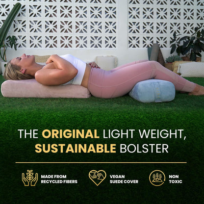 Luxurious Organic Vegan Suede Yoga Bolster Pillow - Rectangular with Carry Handle - Machine Washable Cover