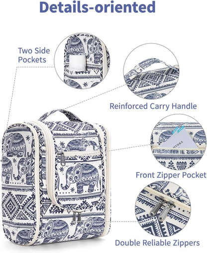 Small Hanging Toiletry Bag Women Travel Makeup Bag Organizer Toiletries Bag for Travel Size Essentials Accessories Cosmetics (Medium, Elephant)